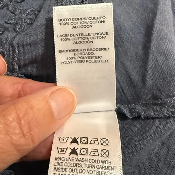 LUCKY BRAND Embroidered Pintucks Eyelet Relaxed Fit Blouse Top - Picture 8 of 9